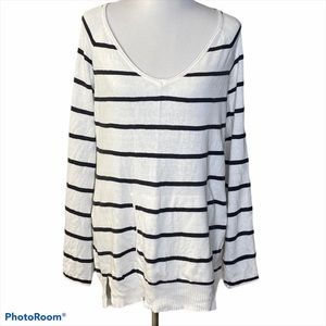 Chaser vneck long sleeve striped sweater cream L